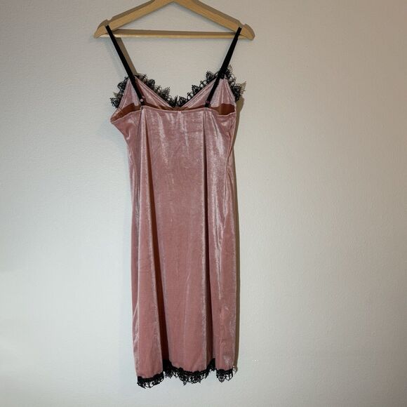 Y2K Slip Dress Women XL Pink Velour Lace Trim Babydoll Fairy Camisole Goth 90s - Picture 2 of 10